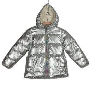 Cozy Puffer Silver Jacket Waterproof With Zipper & Pockets Size 7